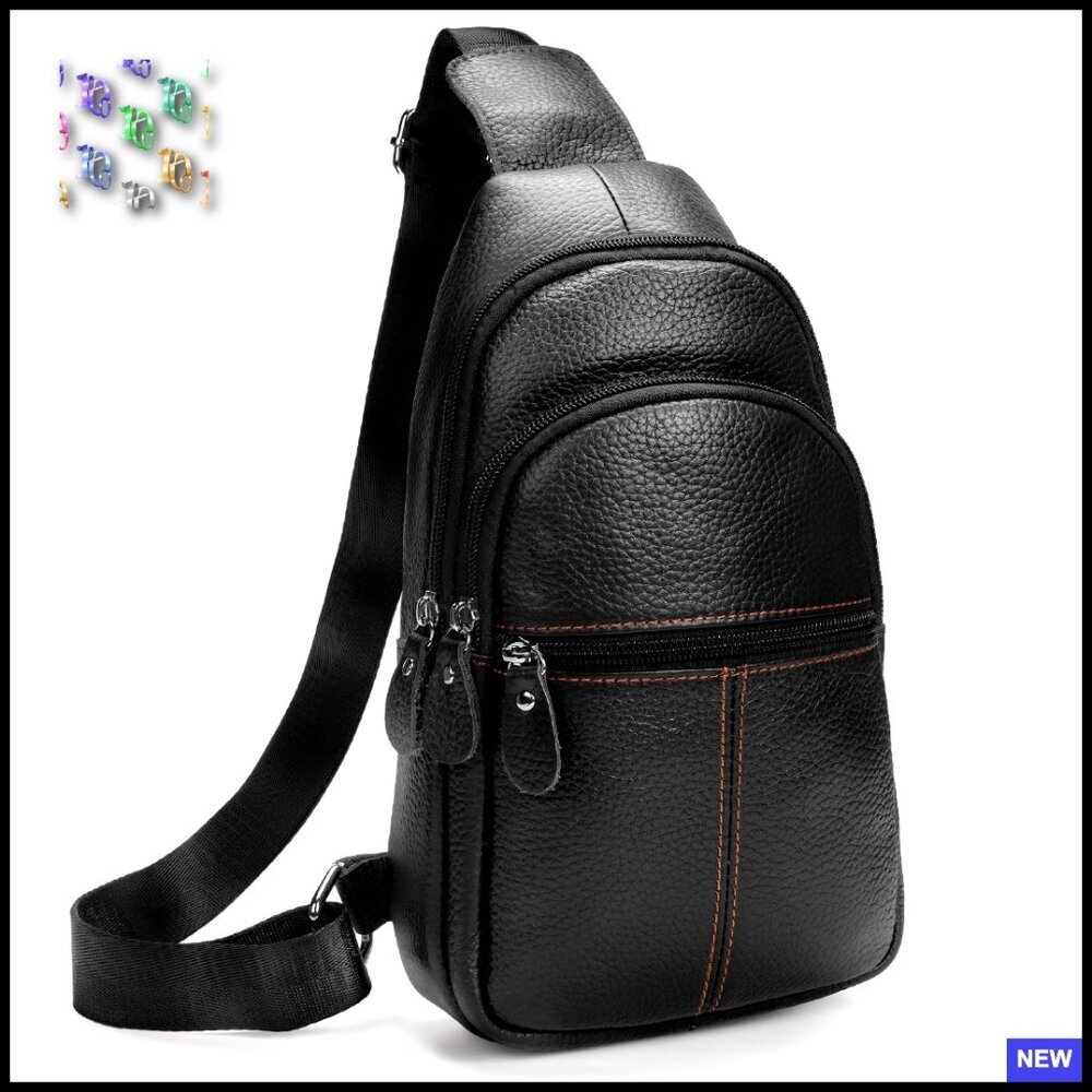 Genuine Leather Sling Crossbody Bag Retro Minimal Chic Casual Travel Daypack